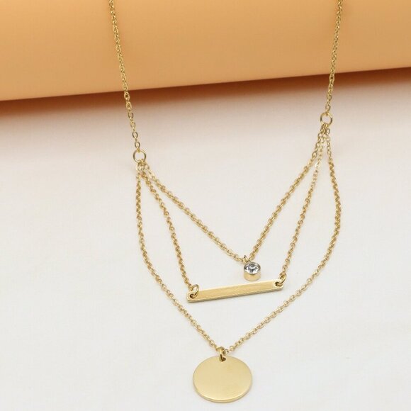 Layered Yellow Necklace with Round and Bar Pendant, Chic Design, XPNL0367 - Picture 1 of 13